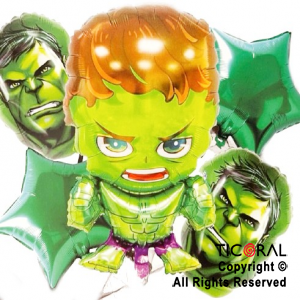 SET DE GLOBOS METALIZADO HULK 5 UNIDADES X 1